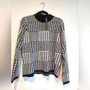 Joseph A. Checkered Black White Long Sleeve Crew Neck Sweater Sz XL NWT